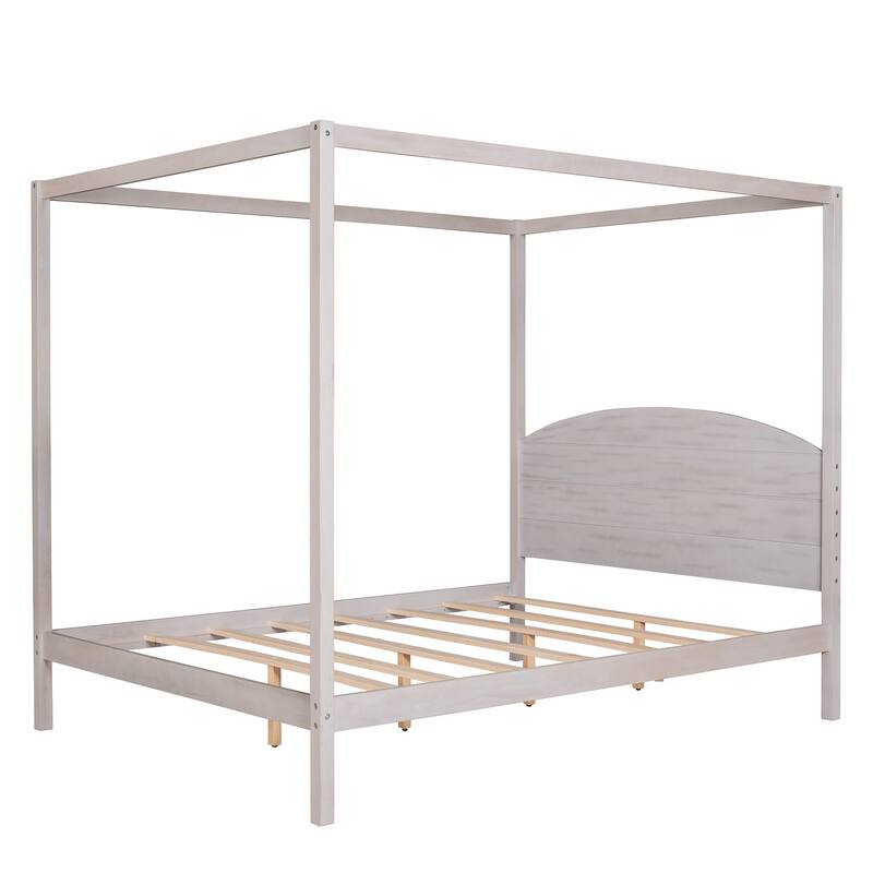 King /Queen Size Canopy Platform Bed with Headboard and Support Legs, Grey/Brown