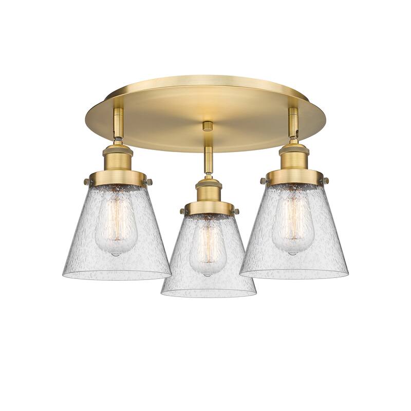 Innovations Lighting Cone - 3 Light 18" Flush Mount - Brushed Brass/Seedy