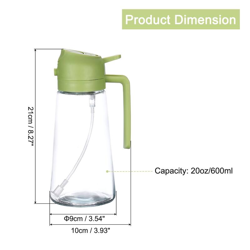 2 In 1 Oil Sprayer Bottle, Glass Olive Oil Dispenser, Spray Bottle - Green - 600ml