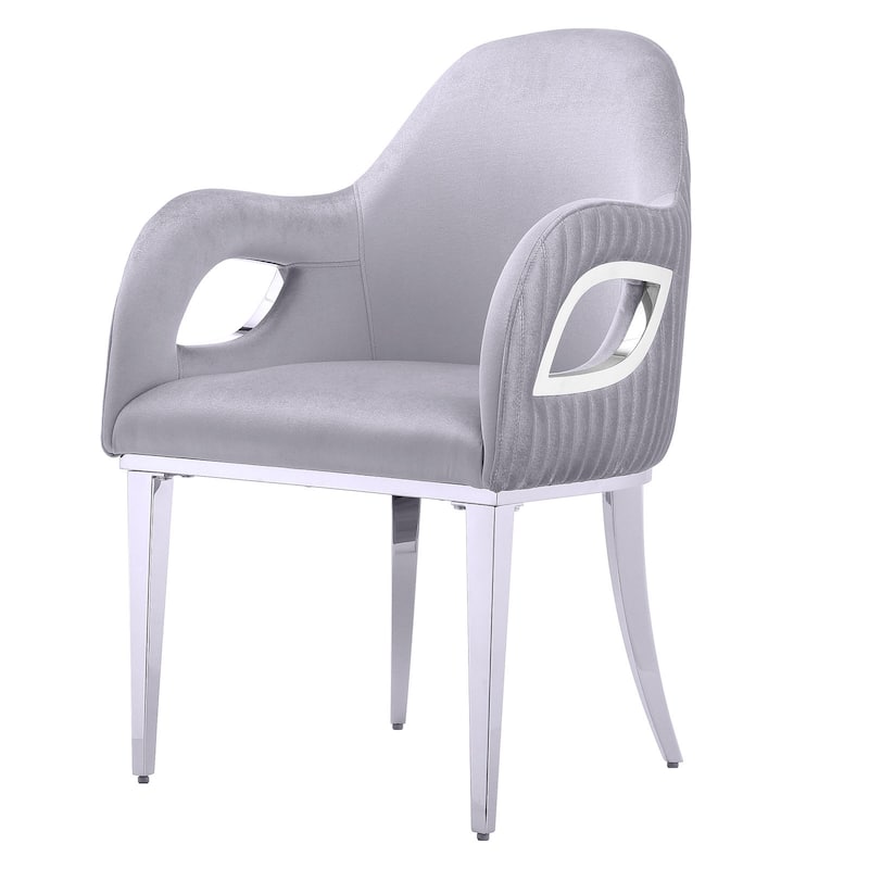 Gray Velvet Dining Armchairs with Stainless steel Legs
