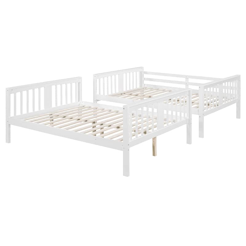 Roomfitters Full Over Full Bunk Bed with Ladder, Solid Wood Guest Room Bed Frame for Two Sleepers