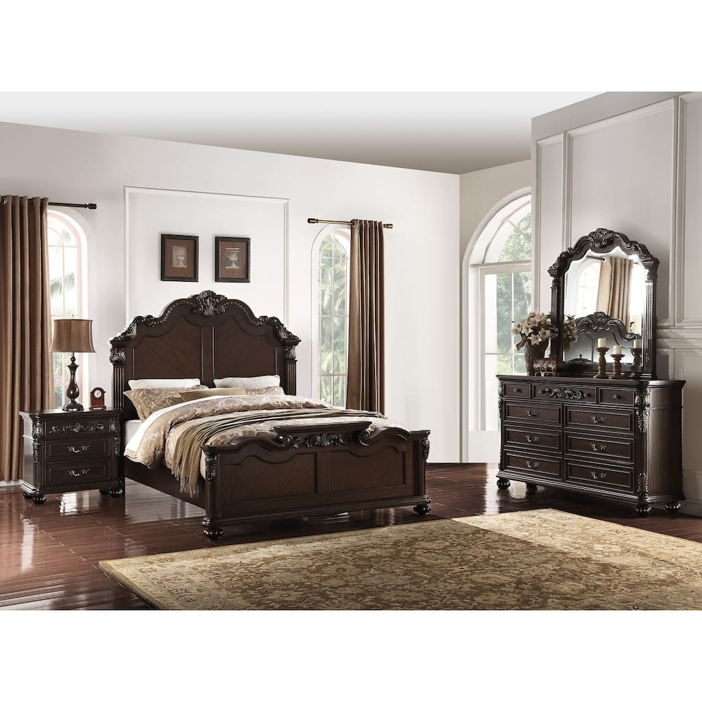 Traditional Style Bed Set Intricate Carved Ornated Headboard And Footboard Antique Cherry
