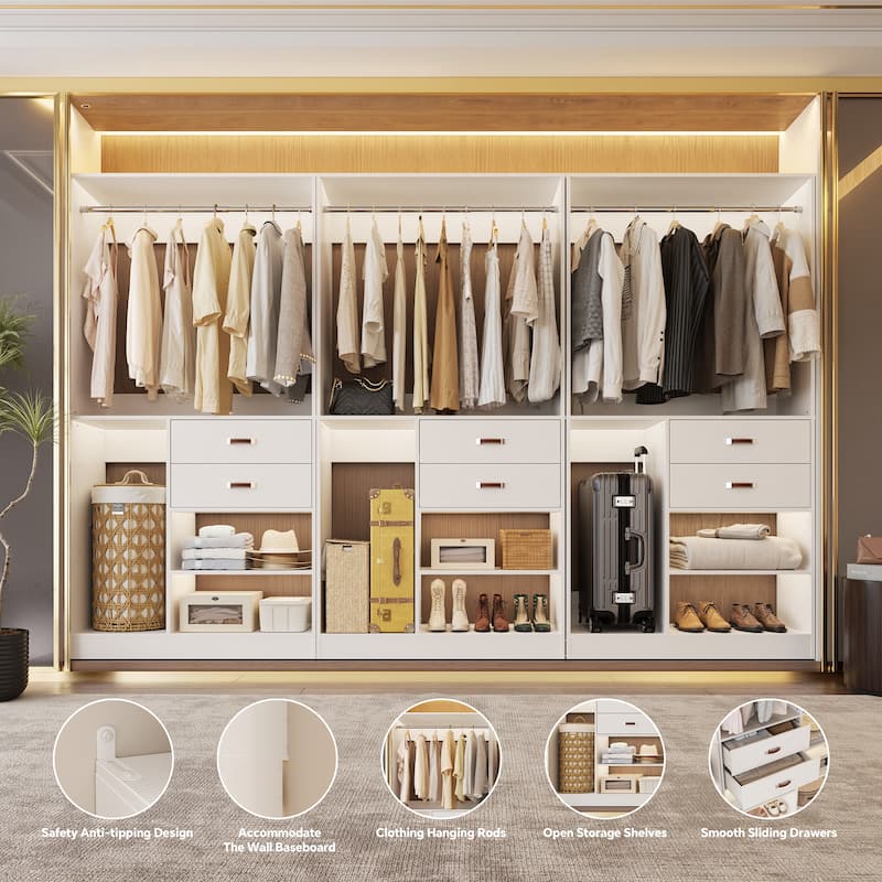 40'' Large Closet System with Shelves and 2 Drawers, Freestanding Closet Organizer with Hanging Rods