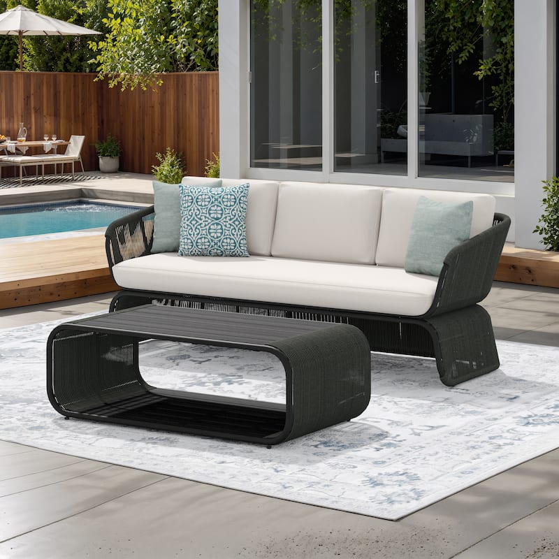 Corvus Ida 2-piece Outdoor Wicker Sofa with Coffee Table