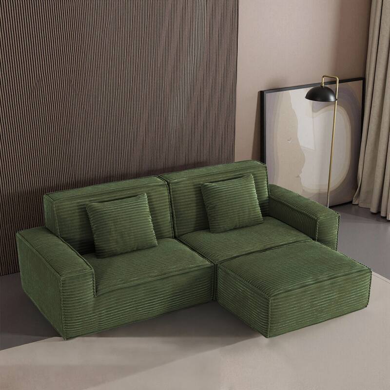 Anmytek Extra Large Plush Modern Striped Fabric Vacuum-Compressed Sofa - Full Sponge High Rebound Green