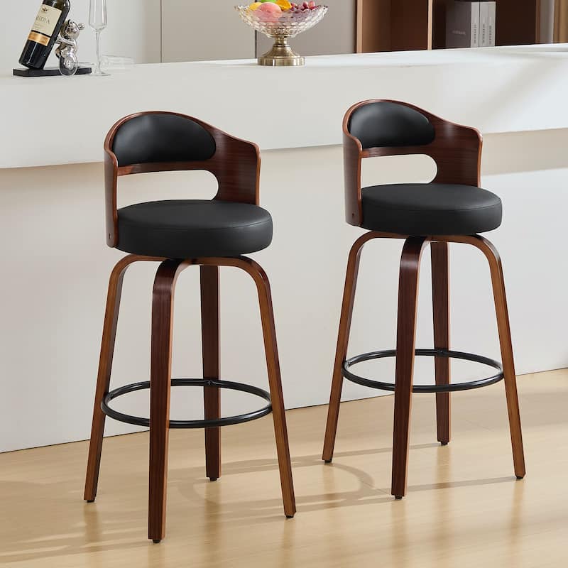 26"/29" Swivel Faux Leather Upholstered Bentwood Counter or Bar Height Stools, Set of 2/4 - Set of 2 - Black - Bar Height