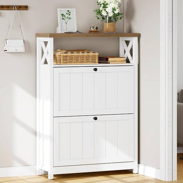 Moasis Shoe Storage Cabinet Organizer with 2 Compartments for Entryway Hallway