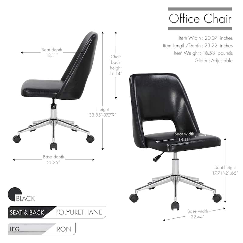 Porthos Home Krew Office Chair, PU Leather Upholstery, Roller Wheels