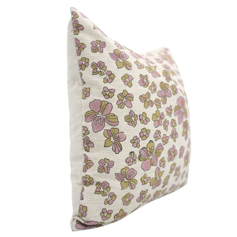 Fabdivine Floral Throw Fall Summer Décor Pink Pillow Cover Handmade Linen, for Farmhouse Guest Room or Couch, Custard Apple