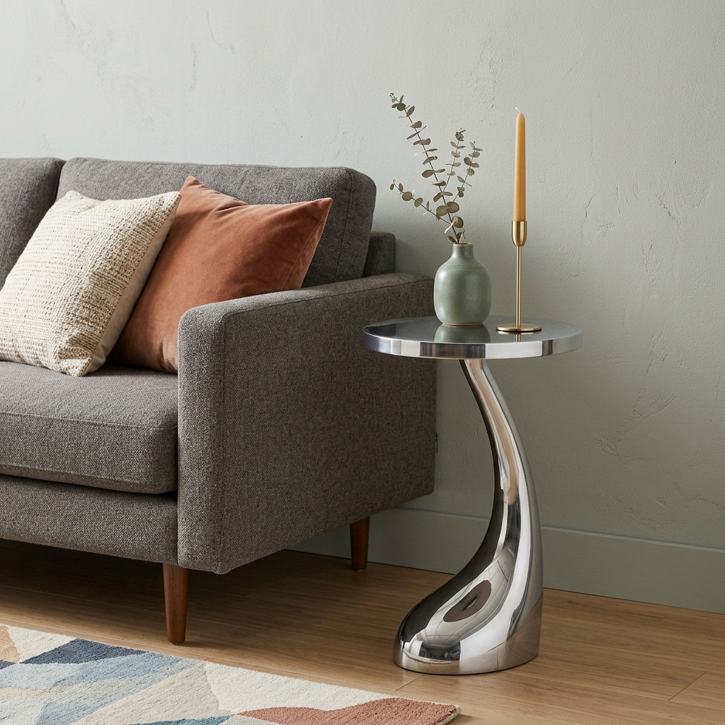 HomeRoots 21" Silver Aluminum Round Abstract End Table