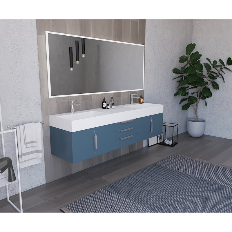 Amazon 72" Wall Mounted Bathroom Vanity Set w/ White Top