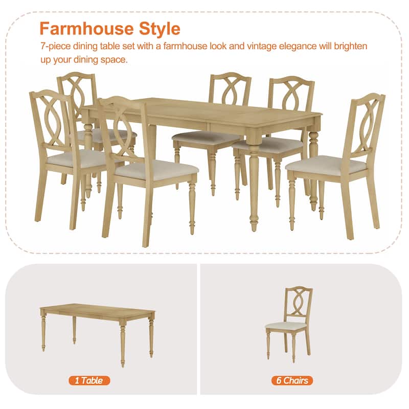 Farmhouse Dining Table Set, Wood Dining Table & Cross-Back Chairs, Oak