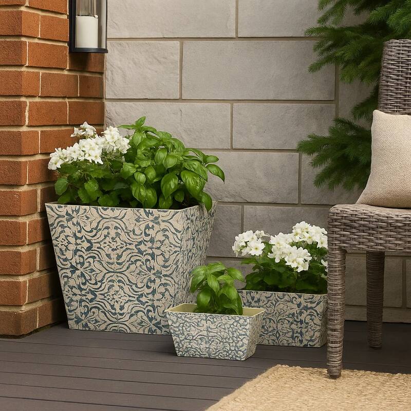 Rectangular Containers with Narrow Bottom, Set of 3, Blue and Beige