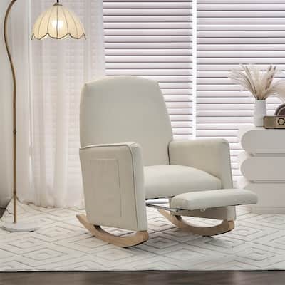 Cotton Linen Fabric Rocking Chair With Adjustable Footrest