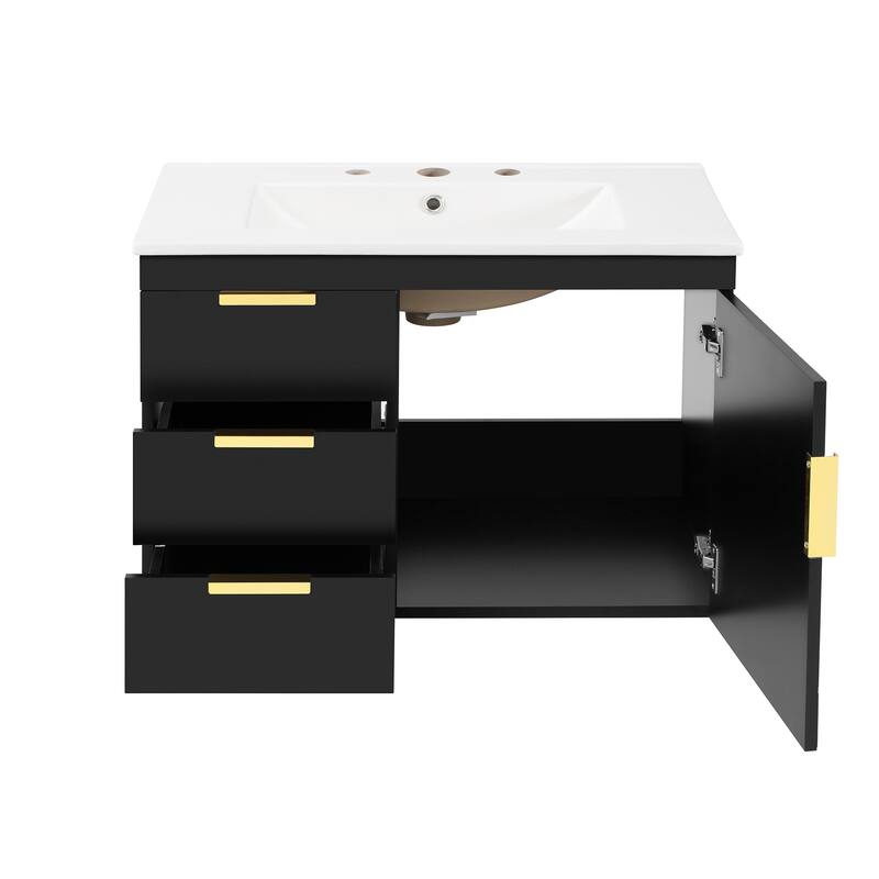 30" Wall Mounted Bathroom Cabinet with Side Cabinet Combo, Bathroom Cabinet with Soft-Closing Door and Drawers