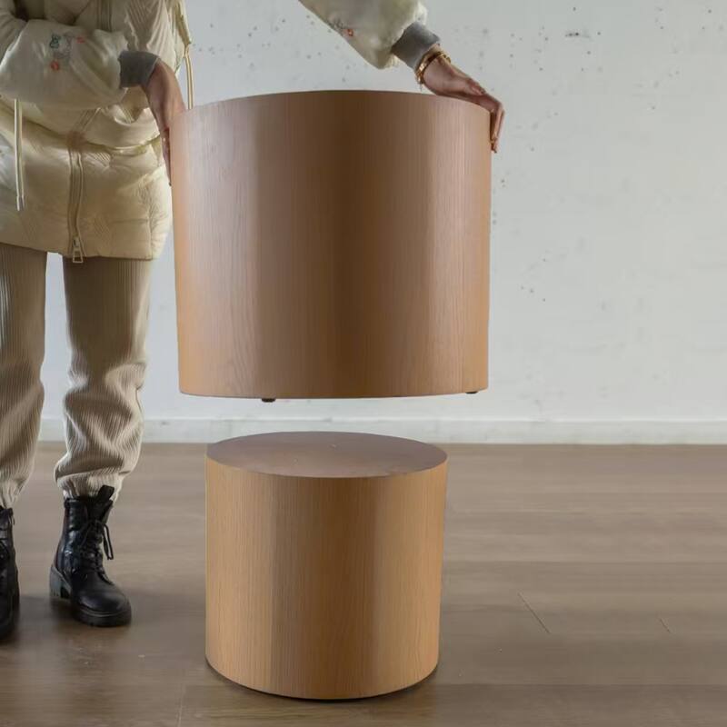 Compact Round Wooden Nesting Coffee Table Set - Space-Saving Modern Design