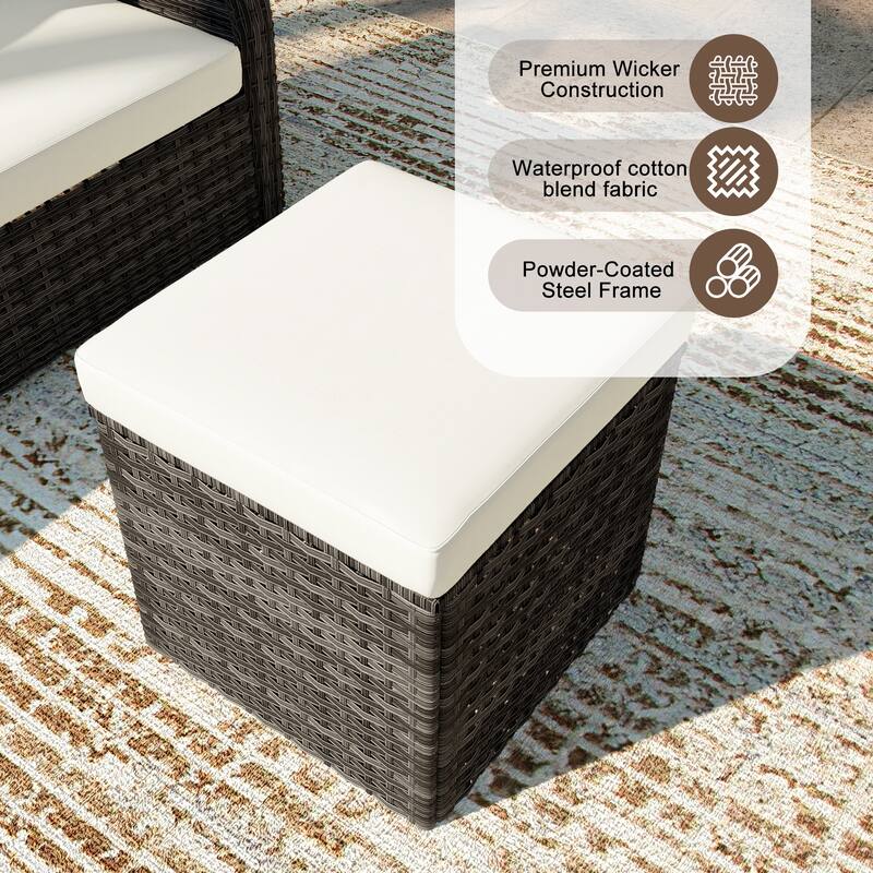Outdoor Wicker Square Storage Ottoman with Plush Cushion