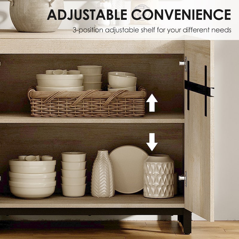 WAMPAT Storage Cabinet, Modern Sideboard with Adjustable Shelf and Metal Base