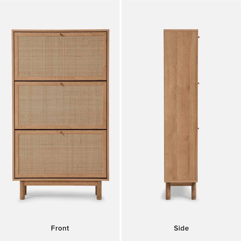 mopio Hannah Shoe Cabinet, Natural Rattan Farmhouse Shoe Organizer, Shoe Storage, Closet Shoe Rack