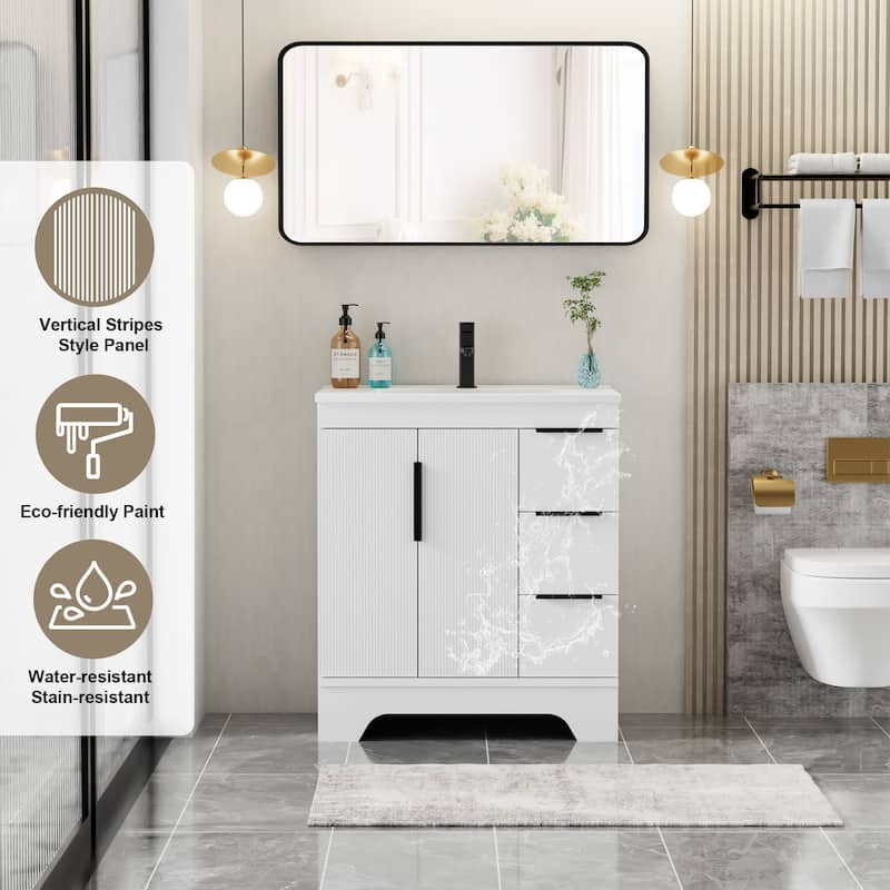 Vertical Stripes Bathroom Vanity Set with Sink Top & Faucet
