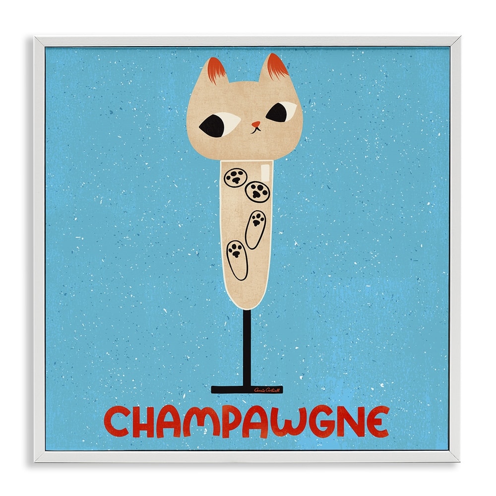 Stupell Champawgne Feline Wine Framed Giclee Art Design By Carrie Cantwell