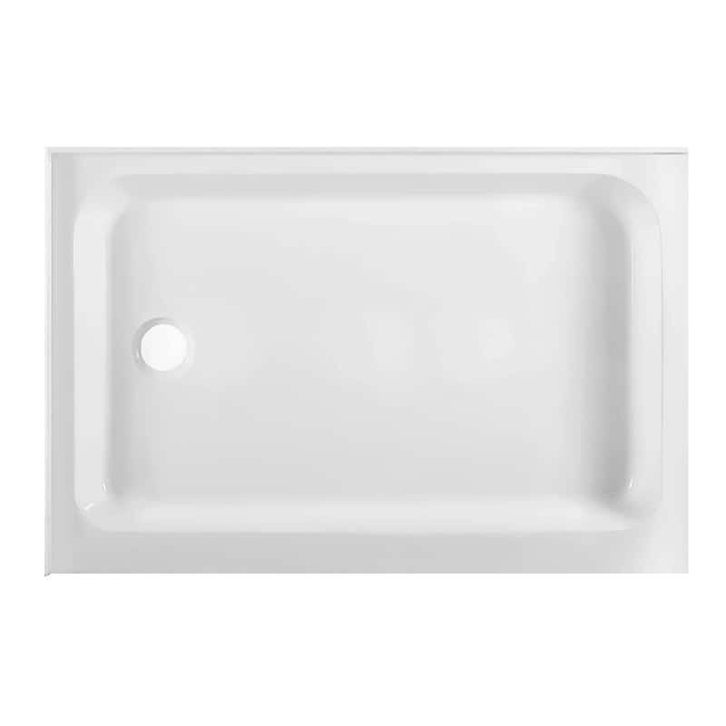 Fine Fixtures Double Threshold Acrylic Shower Base - Non-Slip Textured Surface Shower Floor Pan in White