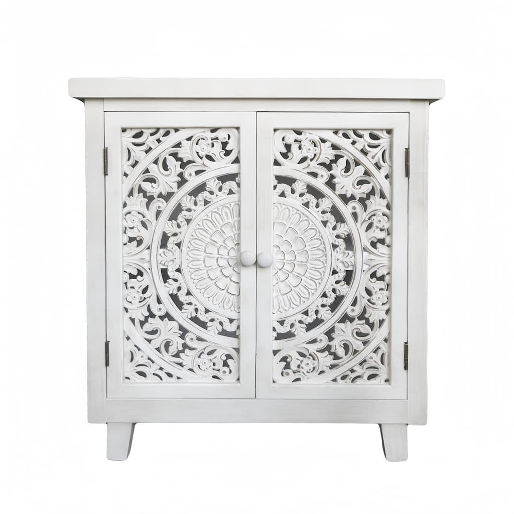 Farmhouse Storage Accent Cabinet with 2 Hollow Carved Doors,30.3''H - 27.6" x 14.1" x 30.3"