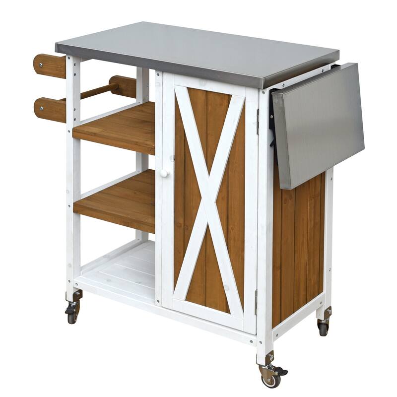 Foldable Outdoor Kitchen Island Cart with Lockable Wheels and Storage Cabinet