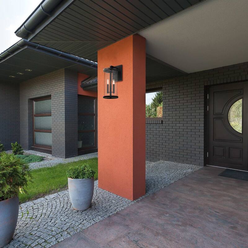 Otto 18.75 in. 3-Light Matte Black Modern Outdoor Wall Lantern with Clear Seedy Glass Shade