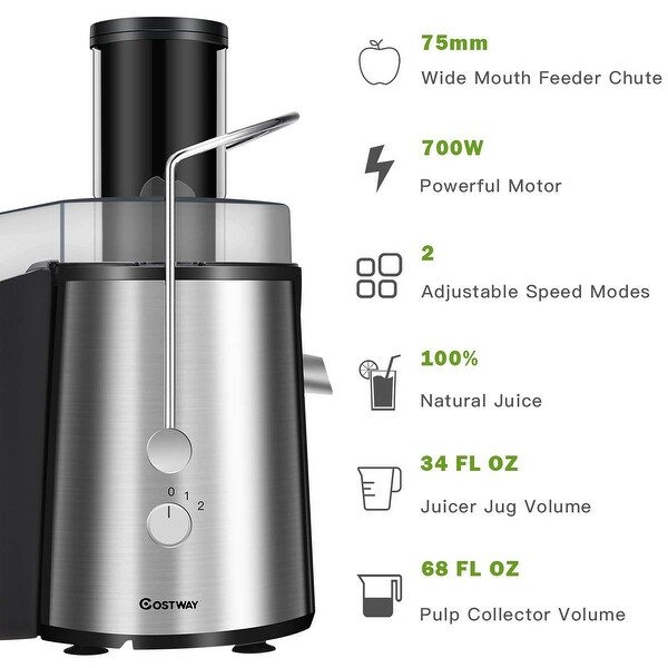 Costway Electric Juicer Wide Mouth Fruit Vegetable Centrifugal Juice Extractor 2 Speed