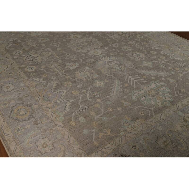Vegetable Dye Oushak Turkish Area Rug Hand-Knotted Bedroom Wool Carpet - 9'1" x 12'0"