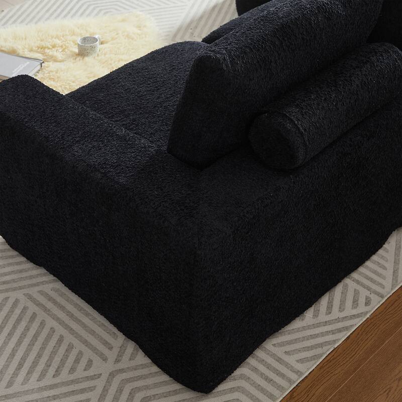 Curved Sectional Sofa with L-Shape Chaise, Chenille Upholstered Boneless Cloud Sofa, Modular 4 Seat Corner Sofa with Cushions