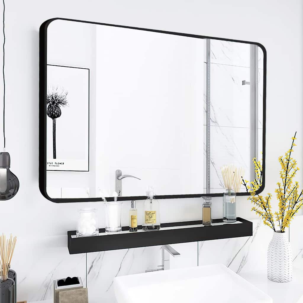 Bathroom Vanity Mirror Rectangular Metal Framed Wall in Matt Black Hang Horizontally and Vertically