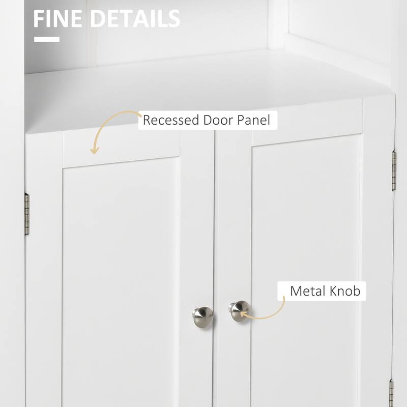 kleankin Bathroom Floor Storage Cabinet, Freestanding Linen Cabinet with Double Doors and 2 Adjustable Shelves, White