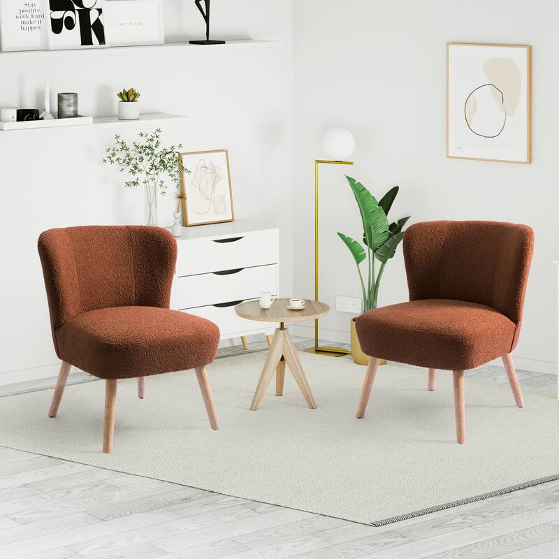 Boucle Polyester Upholstered Armless Accent Chair - Stain Resistant (Set of 2) - Rust Orange