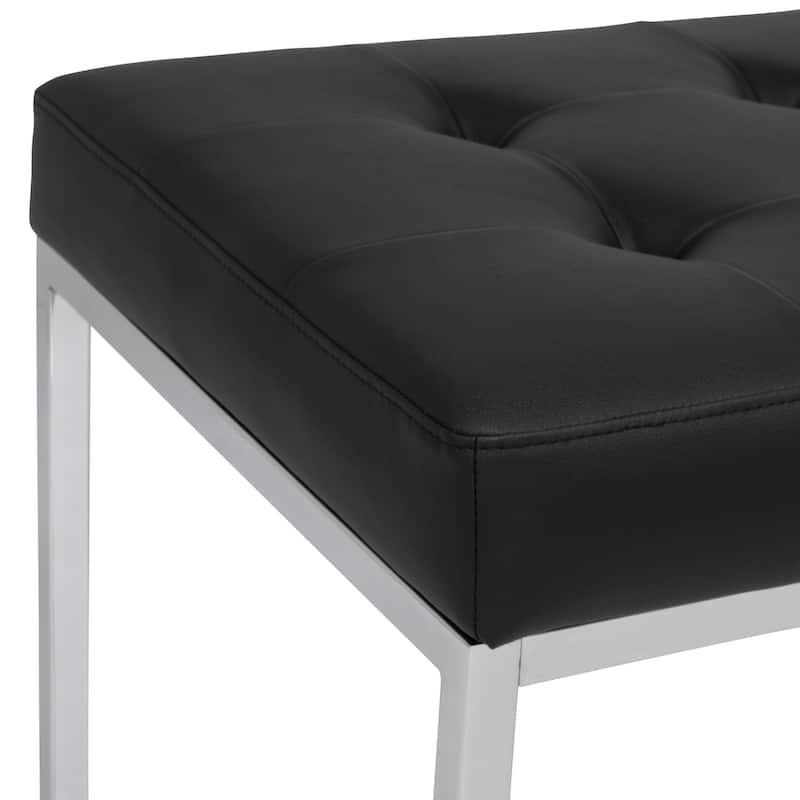 Camber 60'' Bench, Tufted Bonded Leather Bench - Chrome/Black