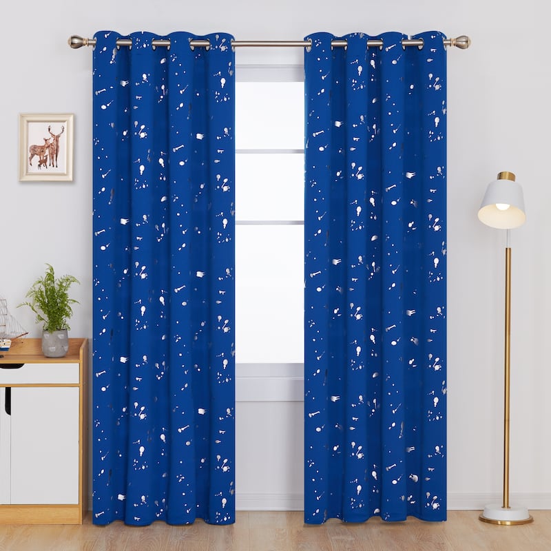 Deconovo Silver Spot 52 Width Curtain Panel Pair (2 Panel) - W52 x L108 - Royal Blue