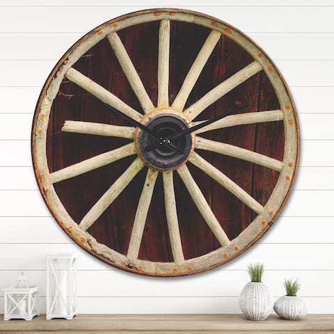 Designart 'Country Wagon Wheel on Wooden Wall Clock' Farmhouse Wood Wall Clock