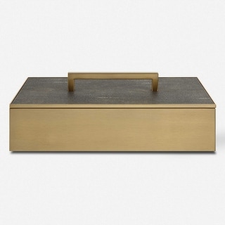 Rectangular Box with Lift Off Lid - 14" - Gray and Brass Finish