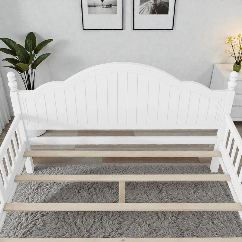 Kids Wooden Platform Bed with Safety Guardrails, Low Profile Bed with Headboard and Footboard