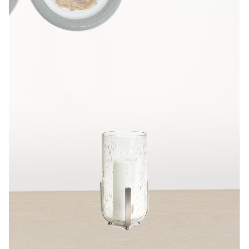 HomeRoots 6" Silver Flameless Tabletop Hurricane Candle Holder - 12