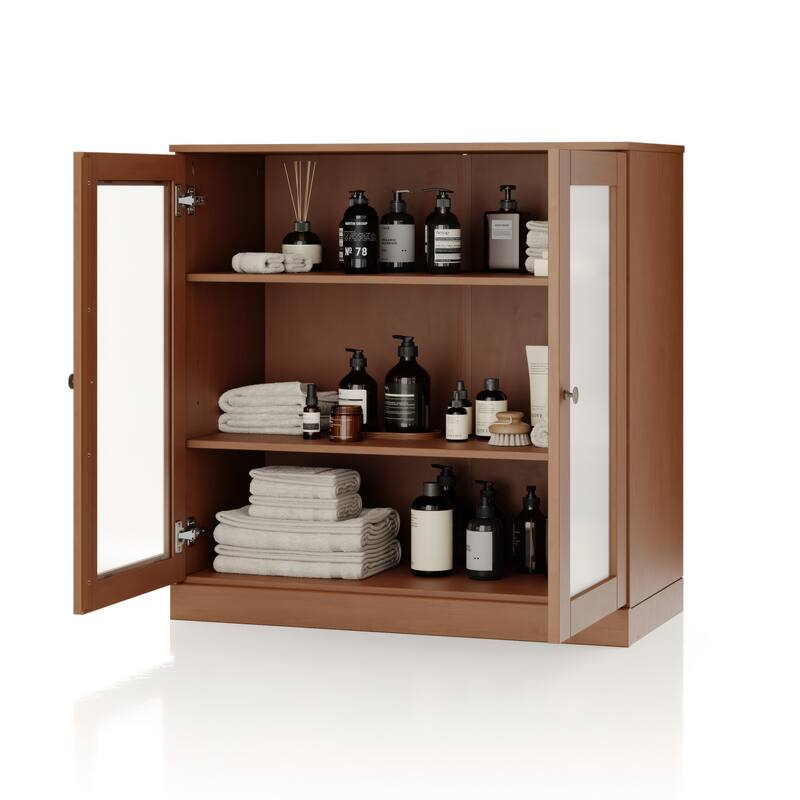 Palace Imports 100% Solid Wood 32" Bathroom Cabinet with Frosted Glass Doors and Adjustable Shelves