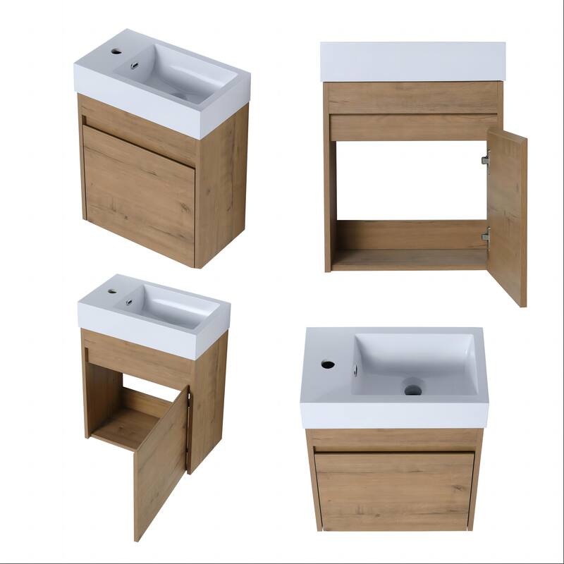 Wall 18'' Single Bathroom Vanity with Sink and Resin Vanity Top