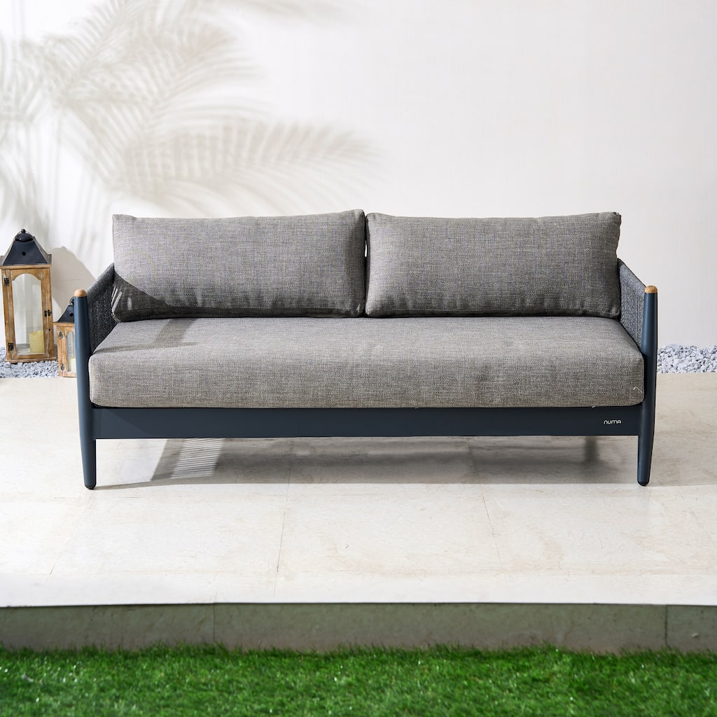 Luxury Outdoor Aluminum 2-Seater Sofa with Teak Accents and Rope Weave