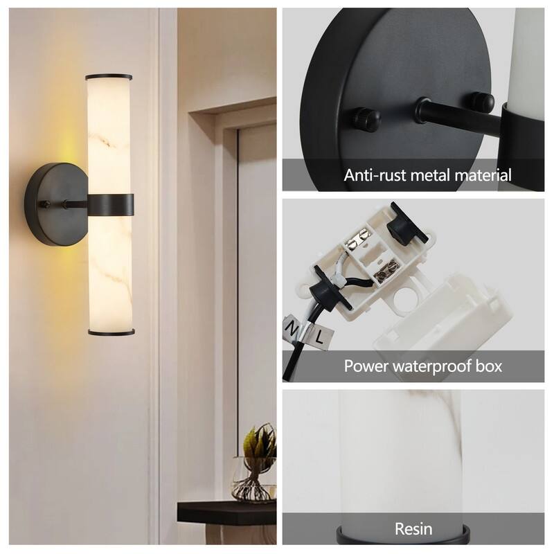 Set of 2 Resin Wall Lights with Imitation Marble Texture & Iron Metal Frame – Elegant Indoor Lighting
