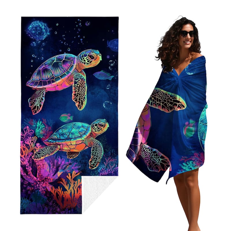 Sea Turtle Dolphin Large Beach Towel Quick Dry Absorbent 30"x60"/35"x70"