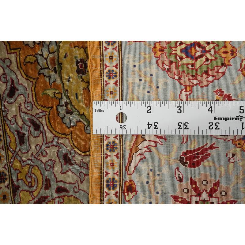Hand Knotted Traditional Silk Orange Floral Area Rug - 3' 3'' X 2' 5''