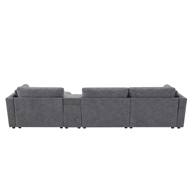 124'' L-Shaped Sectional Sofa Chenille Upholstered Cloud Couches with Multi-Functional Storage Console & Movable Ottoman