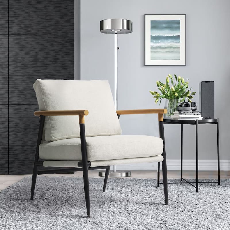 Upholstered Accent chair Club Chair for Living Room - Stand Leg - Beige