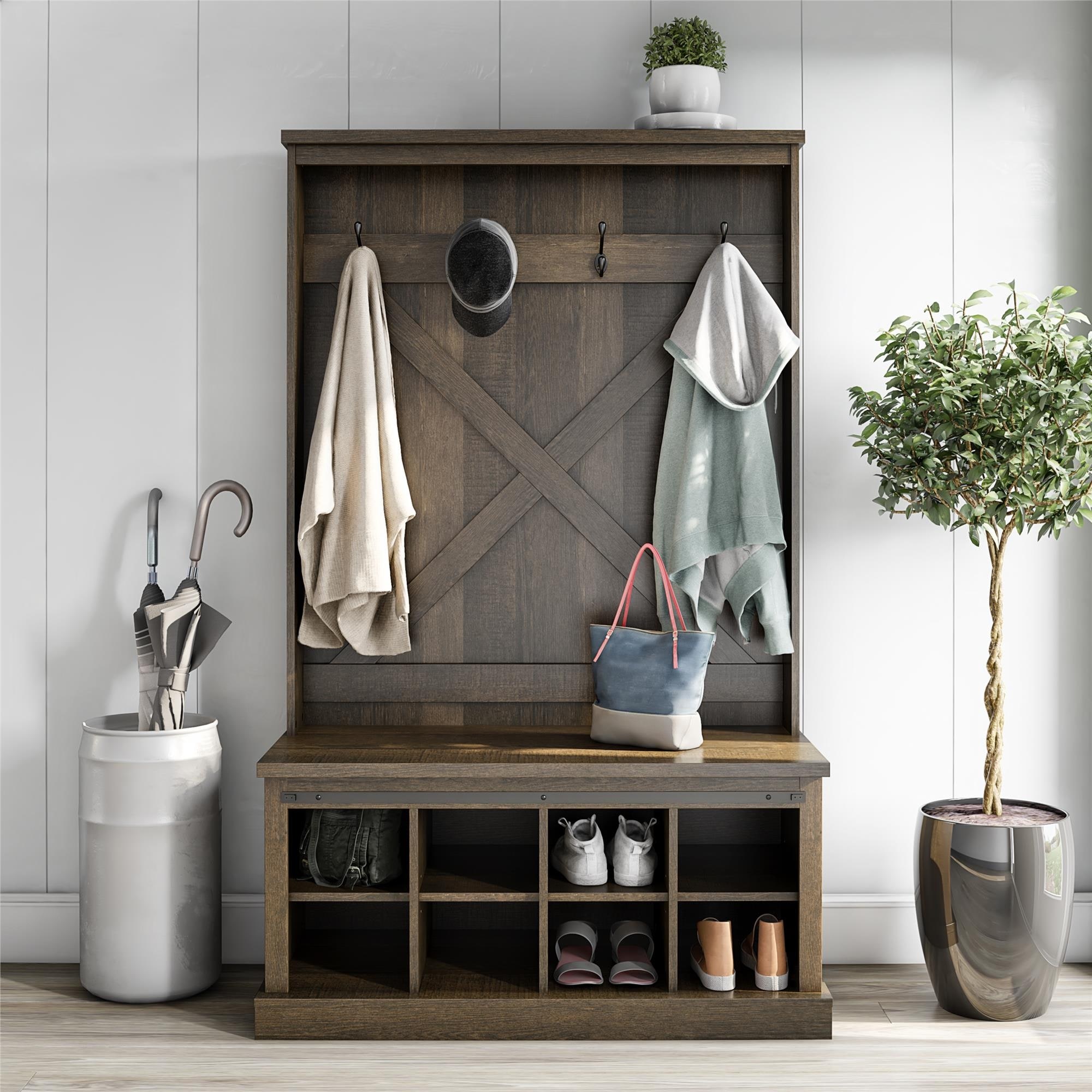 Woodland Hall Tree and Small Shoe Bench with Shelves by Bush Furniture Bed Bath Beyond 32931589